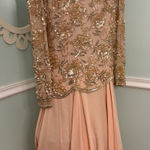 Black Tie Oleg Cassini beaded sequin gown Midi Peach Formal 8 Flowy Glam Pink Photo 0