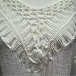 Boho Hippie White Gauzy Cotton & Crochet Lace with Fringe Top Size Medium Photo 5