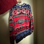 Farm Rio  Navy Mixed Print Knit Cardigan Sz Small‎ Oversized Dopamine Teacher Photo 6