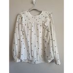 Loft  Top Small Smocked Shirt Hearts Swiss Dot Cotton White Blouse Ruffled XXL Photo 4