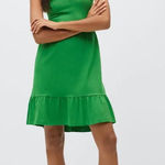 Mango MNG Dress Womens XS‎ Green Frill Mini Sleeveless Ruffle Hem A Photo 0