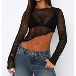 White Fox Boutique White Fox Top Asymmetrical Distressed Open Knit Thinking It Over Size M Black Photo 0