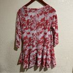 Peruvian Connection  floral orange white peplum ruffle Lacquer Woodblock blouse Photo 4