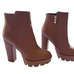 Studio F Chunky Platform Heeled Boots Size 37 – Brown Faux Leather Ankle Boots Photo 6