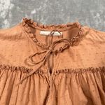 Kara Thoms Blouse Small Prairie Cottage Ruffle Boho Coastal Feminine Flowy Brown Photo 4
