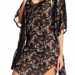Sam Edelman  Black Chiffon Lace Floral Print Robe Kimono Bohemian Medium Photo 0