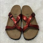 Birki’s Red Metallic Croc Embossed Strappy Slide Sandals Size 9 Photo 0