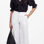 Madewell The Zoe Relaxed Wide Pant in 100% Linen Salt White Minimalist US 0 NWT Photo 0