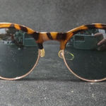 Tortoiseshell Clubmaster Sunglasses, Gold Trim, Round Lenses, Unisex Brown Photo 0