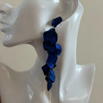 Satin Blue Petals Dangle Earrings NWT 4.5" Photo 0