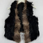 Free People Black Brown Faux Fur Trimmed Vest Women's Size 6 NWOT Photo 0