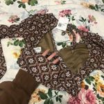 Forever 21 Brown Flower Long Sleeve Open Back Blouse Photo 2