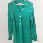 Newport News  Long Collared Button Sweater Kelly Green Ramie Coastal Tunic Large Photo 0