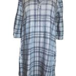 Beach Lunch Lounge Womens Blue Plaid Denim Chambray Roll Tab Sleeves Dress Sz XS Photo 1