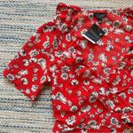 Topshop Red Ruffle Wrap Dress White Floral Print Size 8 V-Neck Short Sleeve Photo 2