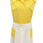 Vintage Yellow Gingham Sleeveless Button Front Shirt Dress with Belt and Pockets Size M Photo 0
