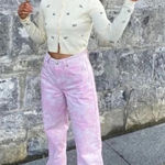 ZARA  High Rise Baggy Pink Tie Dye Jeans Photo 0