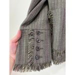 Harve Bernard Wool Pinstripe Fringe Blazer Jacket Size 12 Girl Boss Corpcore Green Photo 4