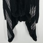 Venus Open Front Cardigan Sweater S Black Gray Stripe Fuzzy Trim Knit Photo 2