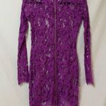 For Love & Lemons  Fuchsia Purple Lace Dress Womens S Sheer Bodycon Long Sleeve Photo 2
