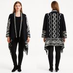 Chico's 2010s Chico’s Black Tribal Fringe Knit Open Cardigan Wrap Size 3 XL Photo 1