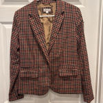 Merona Vintage Tan Red Blue Plaid Check Wool Blend Preppy Academia Blazer 10 Photo 0