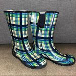 Sperry  green, yellow and blue plaid Rain Boots, size 7 Photo 0