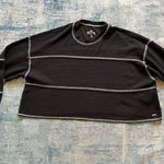 Hollister  White Gray Stripe Waffle Knit Wide Relaxed Fit Long Sleeve Crop Top XS Photo 0