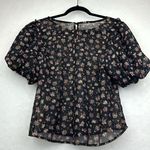 Stem & Vine Puffed Sleeve Floral Keyhole Black Floral Top, Size XL Photo 4