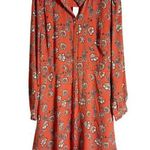 Loft Rust Orange Floral Print Long Sleeve A-Line Button Front Mock Neck Dress 12 Photo 0