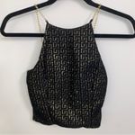 Black & Gold Chain Metallic Greek Key Print High Neck Halter Tank Crop Top XXS Photo 3
