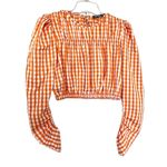 ZARA orange white gingham check crop top blouse size Small Photo 2