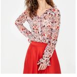 BODEN Pink Floral Stephanie Silk Sheer Blouse Top Long Sleeve‎ Size 4 Red Photo 2