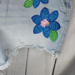 No Boundaries  Hippie Denim Overalls Shorts With Embroidered Flowers Size L Photo 4