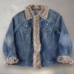 VTG 90s Y2K Midnight Velvet Denim Faux Fur Shag Penny Lane Coat Jacket 3XL Blue Size undefined Photo 0