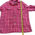 ZARA Women’s S Oversized Shirt Jacket Pink Bouclee Plaid Tweed Fringe Hem Barbie Photo 9
