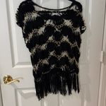 Black and Cream Crochet Fringe Top metallic one size Size L Photo 1