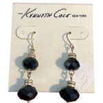 Kenneth Cole New York Black Glass Dangle Earrings Gold Tone Faceted 1.5" New Photo 0