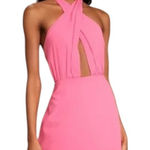 Lulus  Flirty Chic Bright Pink Cutout Twist-Front Halter Midi Dress NEW Size L Photo 0