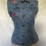 Vtg County Seat Denim Womens Vest Sz S Y2K Moon Stars Boho Western Cottagecore Blue Photo 15