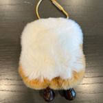 Faux Fur Fluffy White and Brown Toast Keychain Bag Charm Photo 3