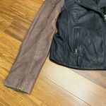 Lucky Brand  Core Leather Moto Jacket Women Medium TwoTone Brown Black Biker Coat Photo 2