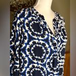 Crown & Ivy Blue and White Elephant Print Blouse size M Photo 1