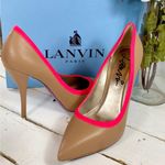 Lanvin Paris Lanvin Leather Pointed Toe Heels with Hot Pink Trim Photo 0