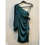 Mac Duggal IEENA SATIN ONE SLEEVED COCKTAIL DRESS Emerald Green Size 8 New Photo 4