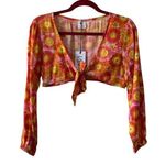 VDM Revolve Orange Multicolor Retro Floral Print Swim Coverup Tie Front Crop Top Photo 0