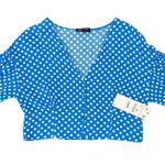 ZARA  Trafaluc Blue White Polka Dot Crop Top Long Sleeve Blouse size L NEW Tags Photo 8