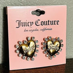 Juicy Couture  Gold Heart Stud Earrings Crystal Beaded Border NWT Photo 0