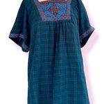 Entro dark teal embroidered peasant blouse Photo 0