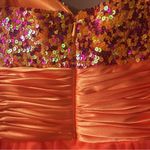 Unique Vintage Let’s Fashion Orange/Pink Sequin Sweetheart Bust Dress Size S EUC Photo 3